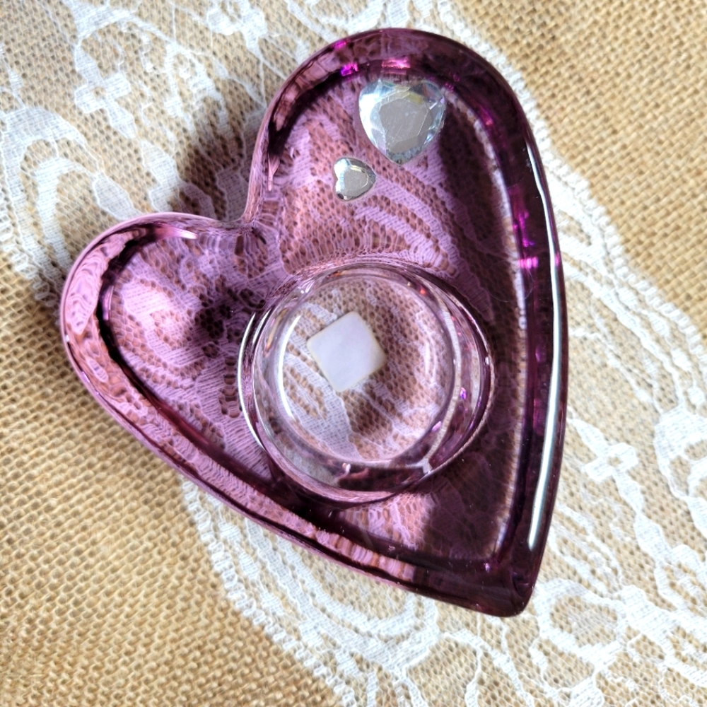 Vintage party lite purple passion glass heart votive holder heart-purple